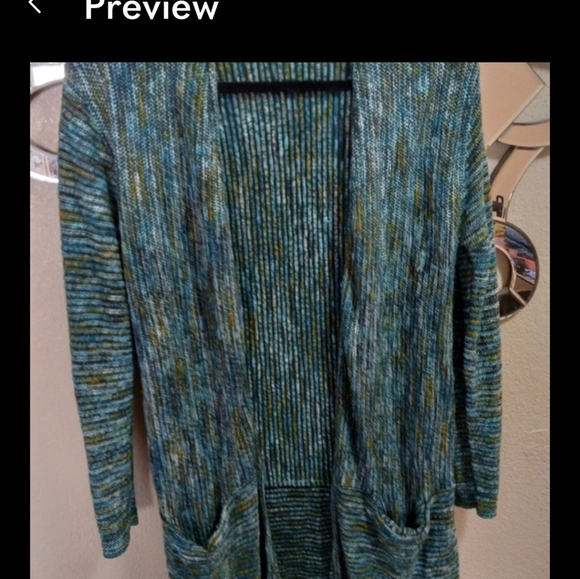 Long cardigan. Marled turquoise, geen and more. New. Size small. - Picture 2 of 11